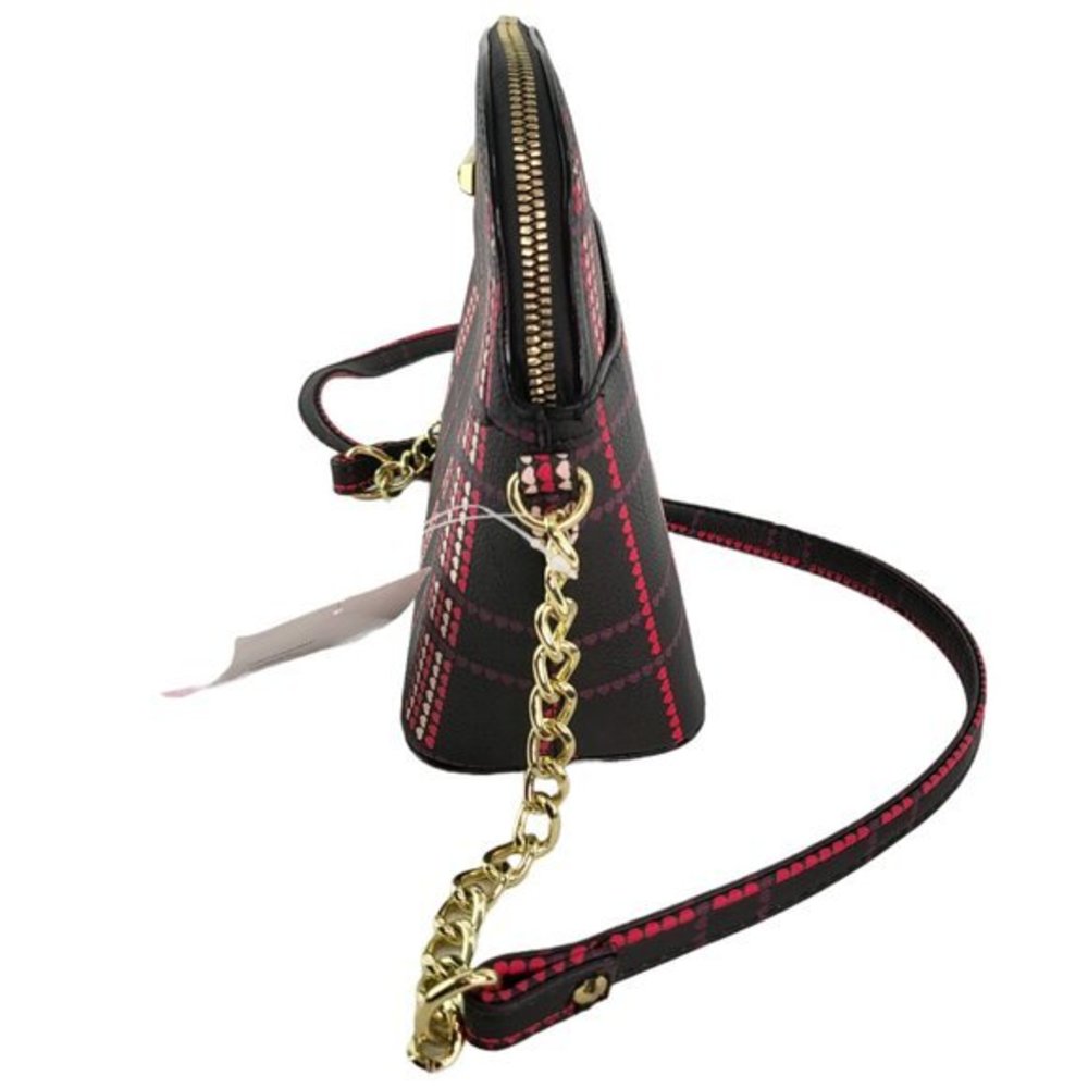 Betsey Johnson Womens Crossbody Purse‎ Heart Plaid Purse Black Pink Gold New - Picture 2 of 9